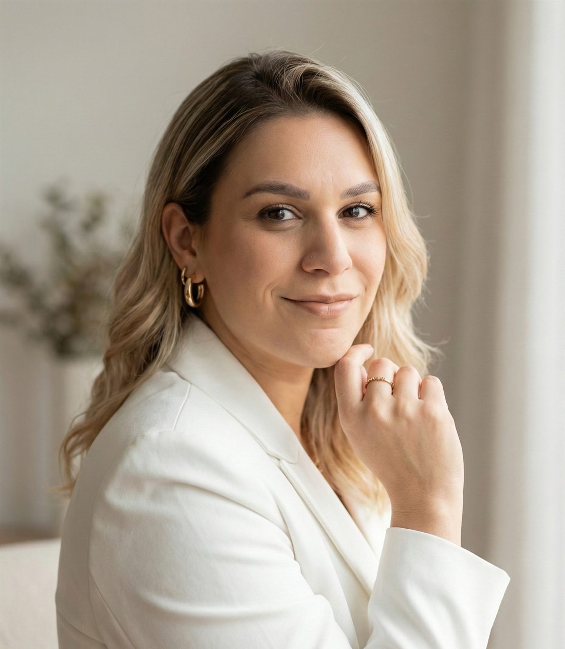 Maria Ritha Bico Bortolotto, advogada de família e sucessões, sorrindo, de blazer claro